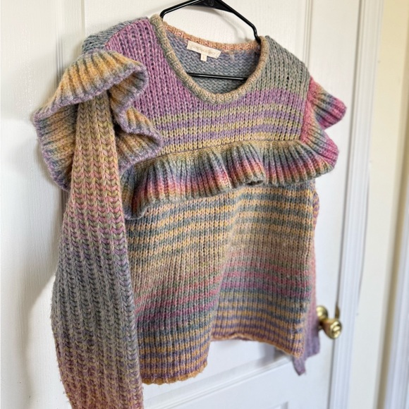 LoveShackFancy Yumi Pastel Rainbow Ruffle Sweater - Picture 3 of 6